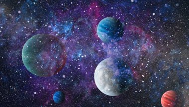 Fütürist soyut alan arkaplanı. Yıldızlı ve nebulalı gece gökyüzü. Bu görüntünün elementleri NASA tarafından desteklenmektedir