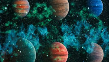 Uzayda ateşli bir patlama. Evrenin soyut çizimi. Bu görüntünün elementleri NASA tarafından desteklenmektedir