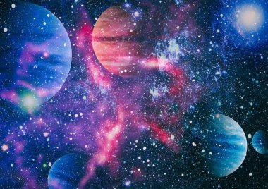 Uzayda ateşli bir patlama. Evrenin soyut çizimi. Bu görüntünün elementleri NASA tarafından desteklenmektedir