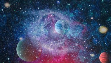 Uzayda ateşli bir patlama. Evrenin soyut çizimi. Bu görüntünün elementleri NASA tarafından desteklenmektedir