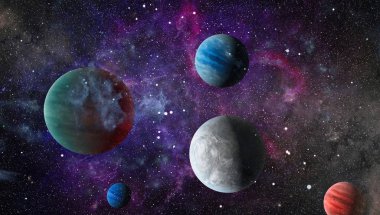 Fütürist soyut alan arkaplanı. Yıldızlı ve nebulalı gece gökyüzü. Bu görüntünün elementleri NASA tarafından desteklenmektedir