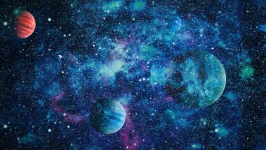 Uzayda ateşli bir patlama. Evrenin soyut çizimi. Bu görüntünün elementleri NASA tarafından desteklenmektedir