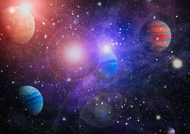 Uzayda ateşli bir patlama. Evrenin soyut çizimi. Bu görüntünün elementleri NASA tarafından desteklenmektedir