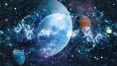 Fütürist soyut alan arkaplanı. Yıldızlı ve nebulalı gece gökyüzü. Bu görüntünün elementleri NASA tarafından desteklenmektedir