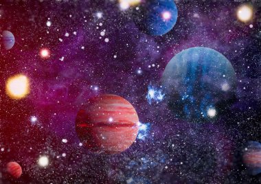 Uzayda ateşli bir patlama. Evrenin soyut çizimi. Bu görüntünün elementleri NASA tarafından desteklenmektedir