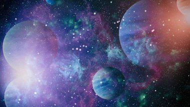 Uzayda ateşli bir patlama. Evrenin soyut çizimi. Bu görüntünün elementleri NASA tarafından desteklenmektedir