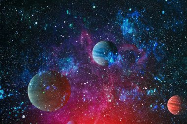 Uzayda ateşli bir patlama. Evrenin soyut çizimi. Bu görüntünün elementleri NASA tarafından desteklenmektedir