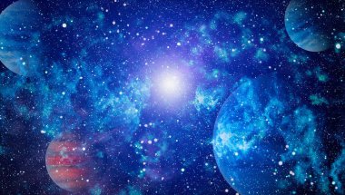 Uzayda ateşli bir patlama. Evrenin soyut çizimi. Bu görüntünün elementleri NASA tarafından desteklenmektedir