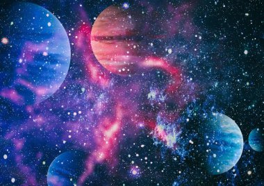 Uzayda ateşli bir patlama. Evrenin soyut çizimi. Bu görüntünün elementleri NASA tarafından desteklenmektedir