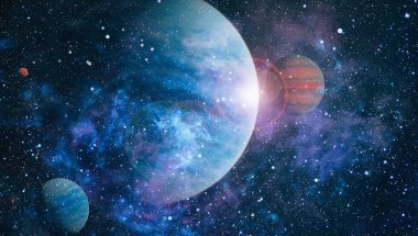 Fütürist soyut alan arkaplanı. Yıldızlı ve nebulalı gece gökyüzü. Bu görüntünün elementleri NASA tarafından desteklenmektedir