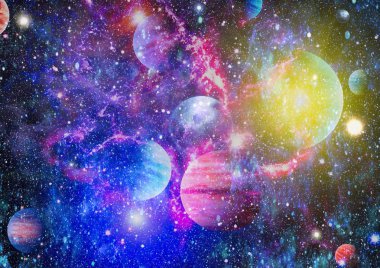 Uzayda ateşli bir patlama. Evrenin soyut çizimi. Bu görüntünün elementleri NASA tarafından desteklenmektedir