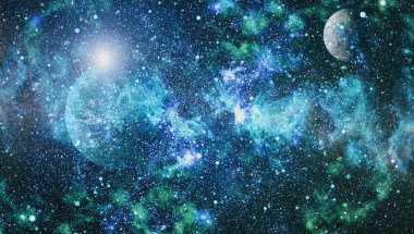 Fütürist soyut alan arkaplanı. Yıldızlı ve nebulalı gece gökyüzü. Bu görüntünün elementleri NASA tarafından desteklenmektedir