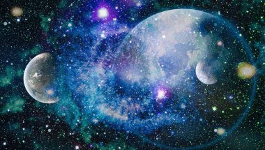 Fütürist soyut alan arkaplanı. Yıldızlı ve nebulalı gece gökyüzü. Bu görüntünün elementleri NASA tarafından desteklenmektedir