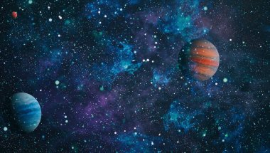 Uzayda ateşli bir patlama. Evrenin soyut çizimi. Bu görüntünün elementleri NASA tarafından desteklenmektedir