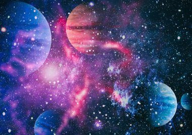 Uzayda ateşli bir patlama. Evrenin soyut çizimi. Bu görüntünün elementleri NASA tarafından desteklenmektedir