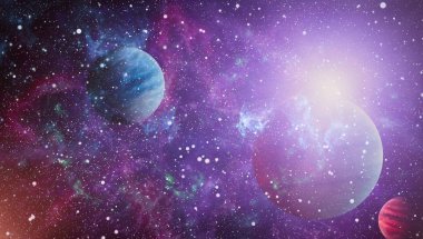 Uzayda ateşli bir patlama. Evrenin soyut çizimi. Bu görüntünün elementleri NASA tarafından desteklenmektedir