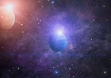Uzayda ateşli bir patlama. Evrenin soyut çizimi. Bu görüntünün elementleri NASA tarafından desteklenmektedir
