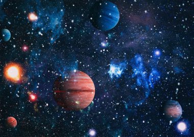 Uzayda ateşli bir patlama. Evrenin soyut çizimi. Bu görüntünün elementleri NASA tarafından desteklenmektedir