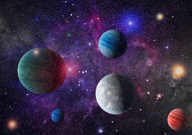 Fütürist soyut alan arkaplanı. Yıldızlı ve nebulalı gece gökyüzü. Bu görüntünün elementleri NASA tarafından desteklenmektedir