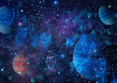 Uzayda ateşli bir patlama. Evrenin soyut çizimi. Bu görüntünün elementleri NASA tarafından desteklenmektedir