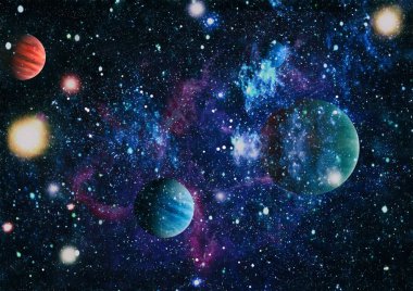 Uzayda ateşli bir patlama. Evrenin soyut çizimi. Bu görüntünün elementleri NASA tarafından desteklenmektedir