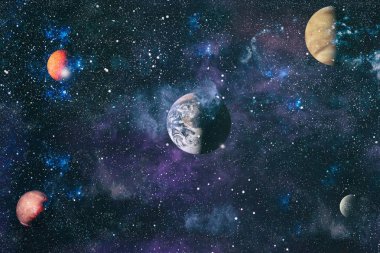 Fütürist soyut alan arkaplanı. Yıldızlı ve nebulalı gece gökyüzü. Bu görüntünün elementleri NASA tarafından desteklenmektedir