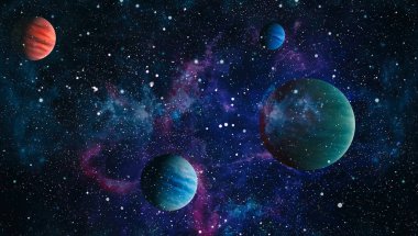 Uzayda ateşli bir patlama. Evrenin soyut çizimi. Bu görüntünün elementleri NASA tarafından desteklenmektedir