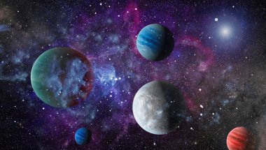 Fütürist soyut alan arkaplanı. Yıldızlı ve nebulalı gece gökyüzü. Bu görüntünün elementleri NASA tarafından desteklenmektedir