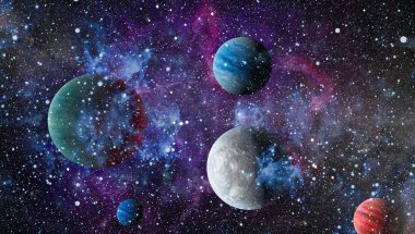 Fütürist soyut alan arkaplanı. Yıldızlı ve nebulalı gece gökyüzü. Bu görüntünün elementleri NASA tarafından desteklenmektedir