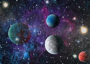 Fütürist soyut alan arkaplanı. Yıldızlı ve nebulalı gece gökyüzü. Bu görüntünün elementleri NASA tarafından desteklenmektedir