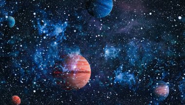 Uzayda ateşli bir patlama. Evrenin soyut çizimi. Bu görüntünün elementleri NASA tarafından desteklenmektedir