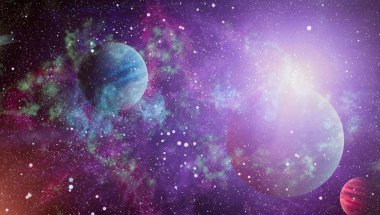 Uzayda ateşli bir patlama. Evrenin soyut çizimi. Bu görüntünün elementleri NASA tarafından desteklenmektedir