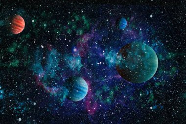 Uzayda ateşli bir patlama. Evrenin soyut çizimi. Bu görüntünün elementleri NASA tarafından desteklenmektedir