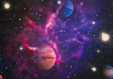 Uzayda ateşli bir patlama. Evrenin soyut çizimi. Bu görüntünün elementleri NASA tarafından desteklenmektedir