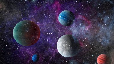 Fütürist soyut alan arkaplanı. Yıldızlı ve nebulalı gece gökyüzü. Bu görüntünün elementleri NASA tarafından desteklenmektedir