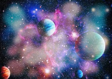 Uzayda ateşli bir patlama. Evrenin soyut çizimi. Bu görüntünün elementleri NASA tarafından desteklenmektedir