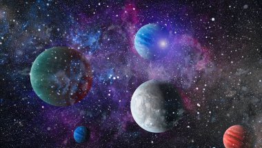 Fütürist soyut alan arkaplanı. Yıldızlı ve nebulalı gece gökyüzü. Bu görüntünün elementleri NASA tarafından desteklenmektedir