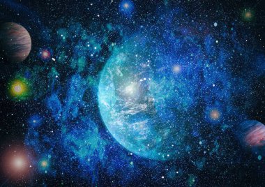 Fütürist soyut alan arkaplanı. Yıldızlı ve nebulalı gece gökyüzü. Bu görüntünün elementleri NASA tarafından desteklenmektedir