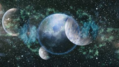 Fütürist soyut alan arkaplanı. Yıldızlı ve nebulalı gece gökyüzü. Bu görüntünün elementleri NASA tarafından desteklenmektedir