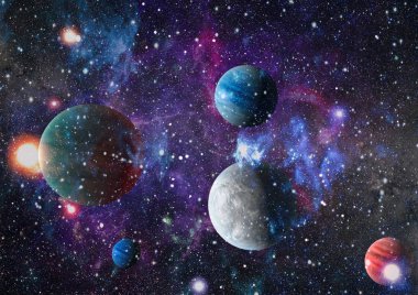 Fütürist soyut alan arkaplanı. Yıldızlı ve nebulalı gece gökyüzü. Bu görüntünün elementleri NASA tarafından desteklenmektedir