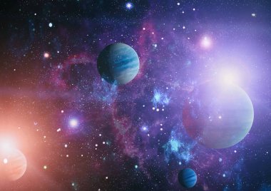Uzayda ateşli bir patlama. Evrenin soyut çizimi. Bu görüntünün elementleri NASA tarafından desteklenmektedir