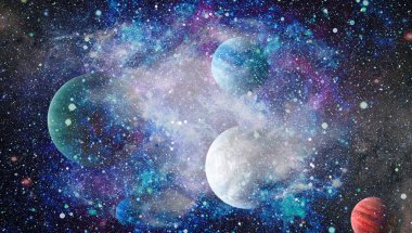 Fütürist soyut alan arkaplanı. Yıldızlı ve nebulalı gece gökyüzü. Bu görüntünün elementleri NASA tarafından desteklenmektedir