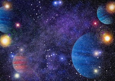 Uzayda ateşli bir patlama. Evrenin soyut çizimi. Bu görüntünün elementleri NASA tarafından desteklenmektedir