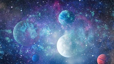 Fütürist soyut alan arkaplanı. Yıldızlı ve nebulalı gece gökyüzü. Bu görüntünün elementleri NASA tarafından desteklenmektedir