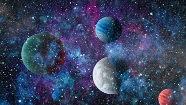 Fütürist soyut alan arkaplanı. Yıldızlı ve nebulalı gece gökyüzü. Bu görüntünün elementleri NASA tarafından desteklenmektedir