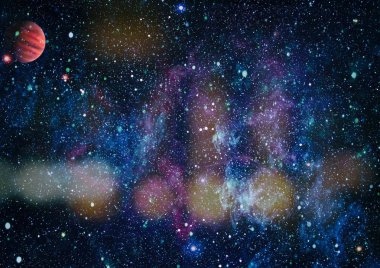 Uzayda ateşli bir patlama. Evrenin soyut çizimi. Bu görüntünün elementleri NASA tarafından desteklenmektedir