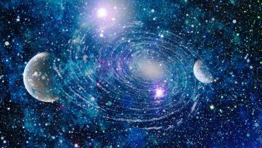 Fütürist soyut alan arkaplanı. Yıldızlı ve nebulalı gece gökyüzü. Bu görüntünün elementleri NASA tarafından desteklenmektedir