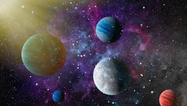 Fütürist soyut alan arkaplanı. Yıldızlı ve nebulalı gece gökyüzü. Bu görüntünün elementleri NASA tarafından desteklenmektedir