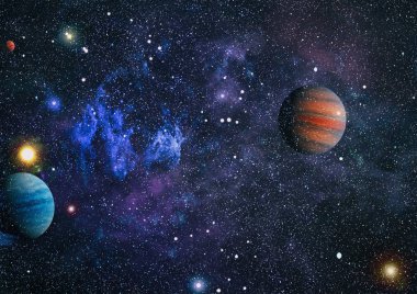 Uzayda ateşli bir patlama. Evrenin soyut çizimi. Bu görüntünün elementleri NASA tarafından desteklenmektedir