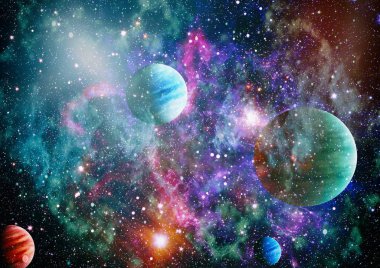 Uzayda ateşli bir patlama. Evrenin soyut çizimi. Bu görüntünün elementleri NASA tarafından desteklenmektedir